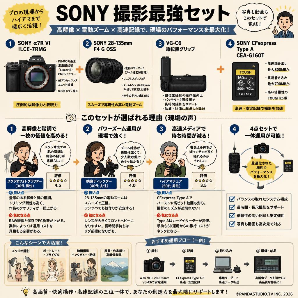 SONY α7R VI ILCE-7RM6 / SONY 28-135mm F4 G OSS / VG-C6 縦位置グリップ / SONY CFexpress Type A CEA-G160T セット インターネット上のお客様の声（評判）