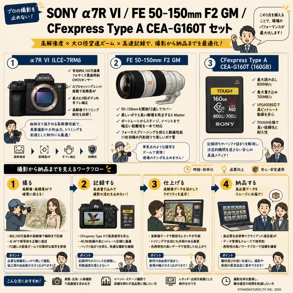 SONY α7R VI ILCE-7RM6 / FE 50-150mm F2 GM / SONY CFexpress Type A CEA-G160T セット 概要