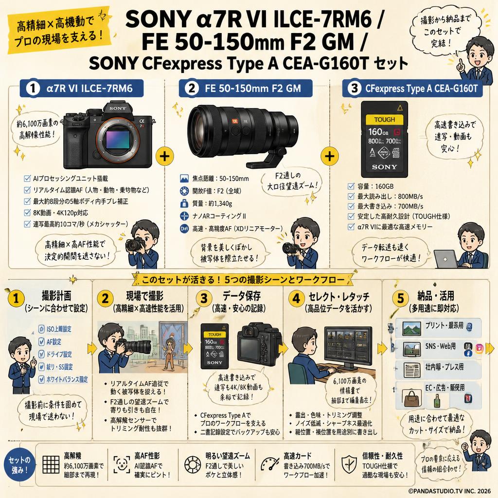 SONY α7R VI ILCE-7RM6 / FE 50-150mm F2 GM / SONY CFexpress Type A CEA-G160T セット 用途