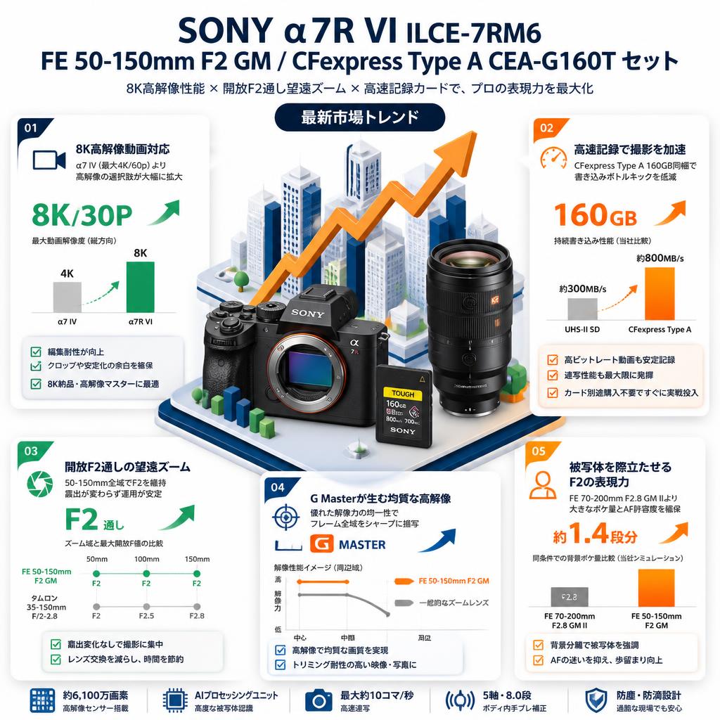 SONY α7R VI ILCE-7RM6 / FE 50-150mm F2 GM / SONY CFexpress Type A CEA-G160T セット セールスポイント