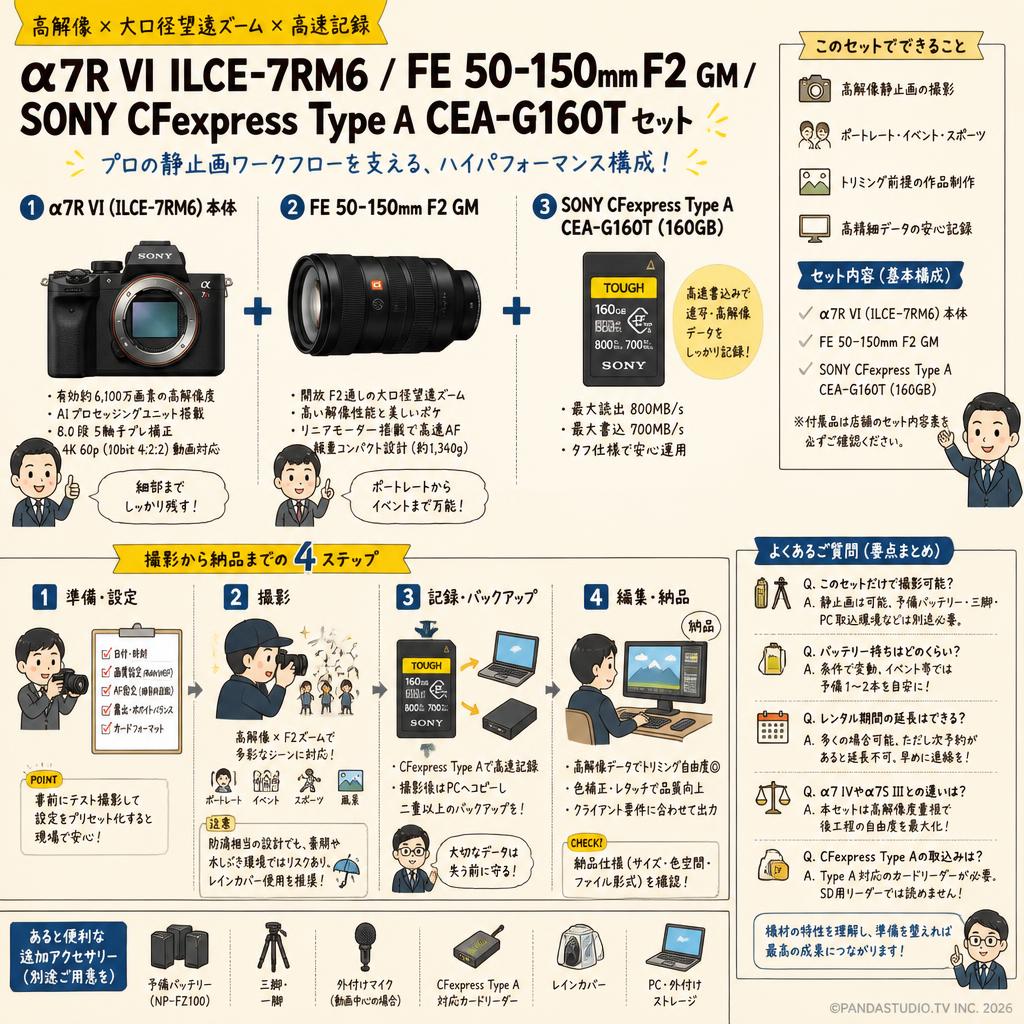 SONY α7R VI ILCE-7RM6 / FE 50-150mm F2 GM / SONY CFexpress Type A CEA-G160T セット FAQ（よくある質問と答え）