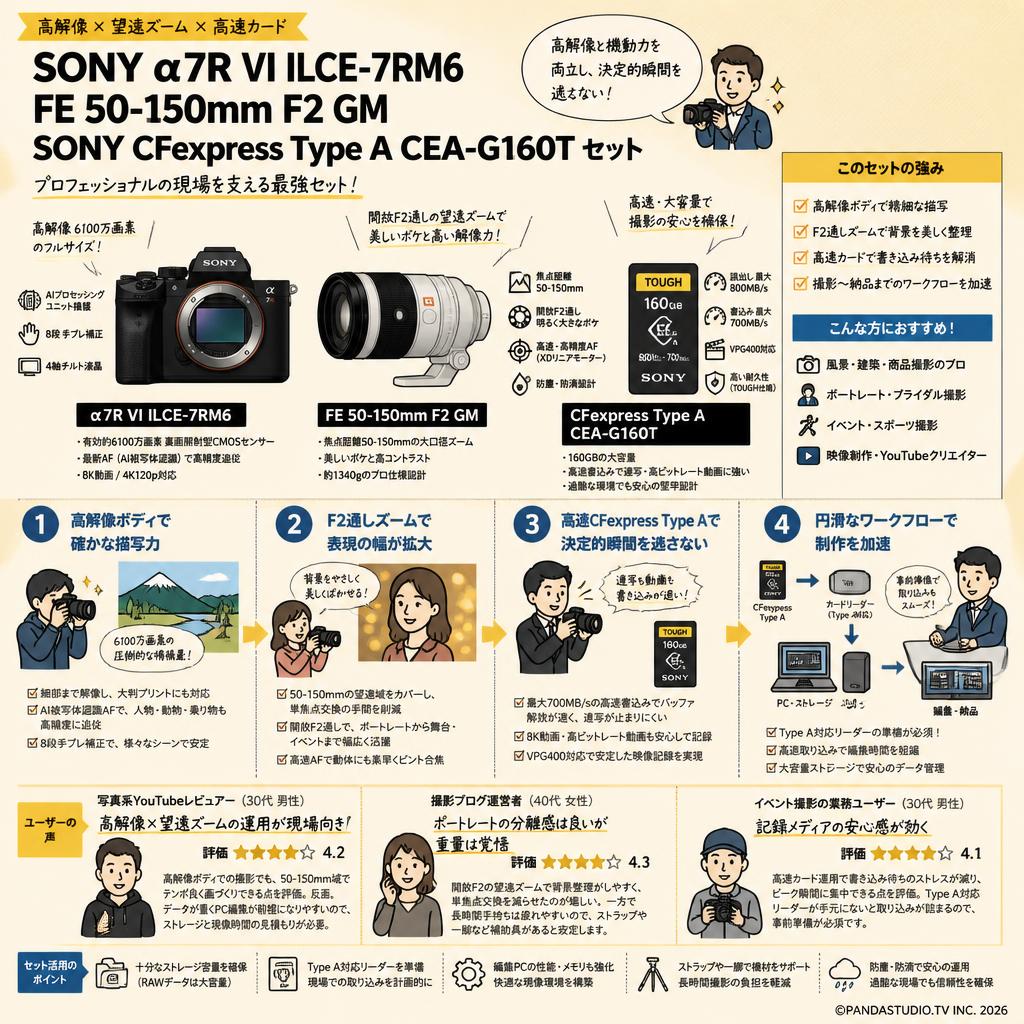 SONY α7R VI ILCE-7RM6 / FE 50-150mm F2 GM / SONY CFexpress Type A CEA-G160T セット インターネット上のお客様の声（評判）