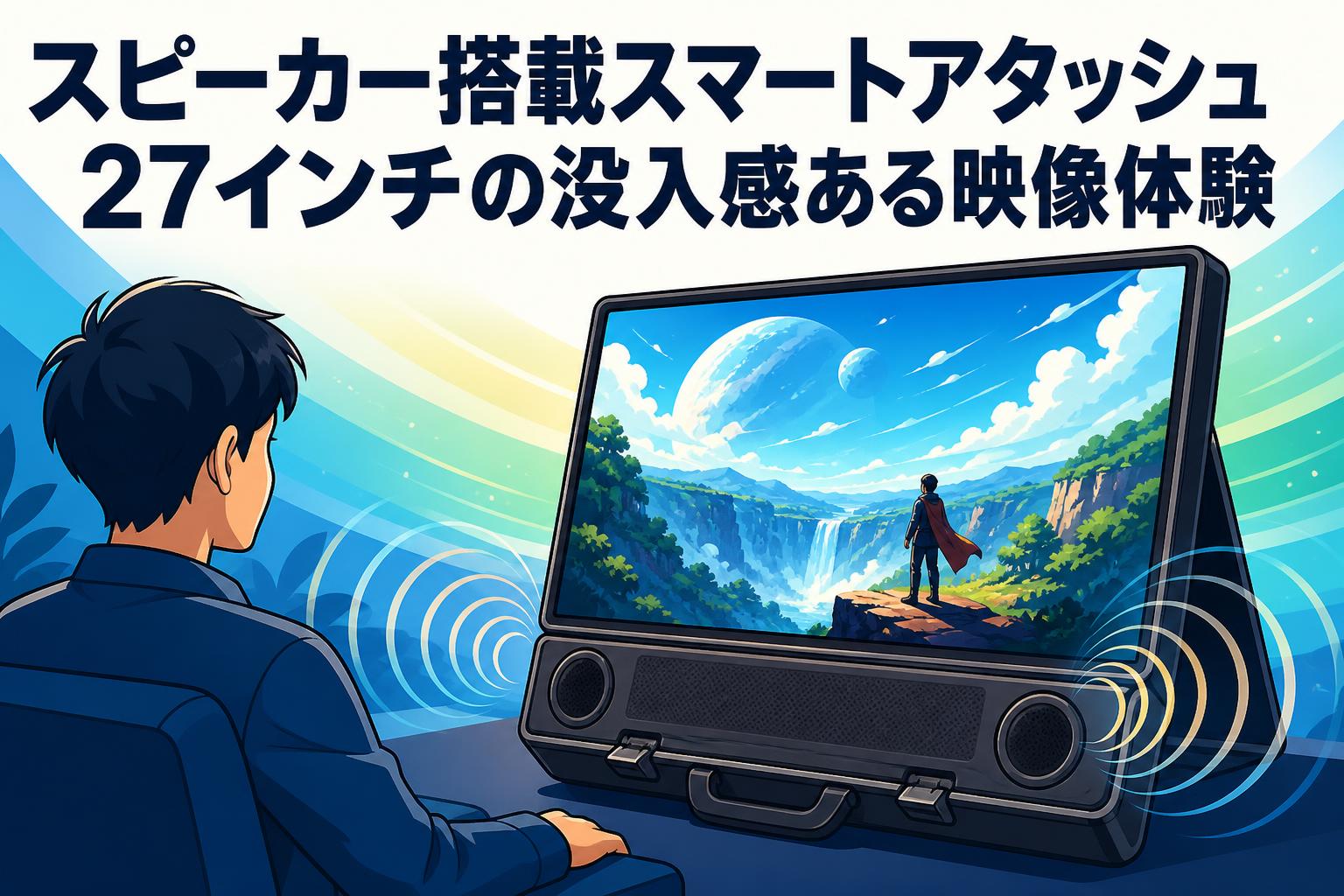 スピーカー搭載スマートアタッシュ27インチの没入感ある映像体験