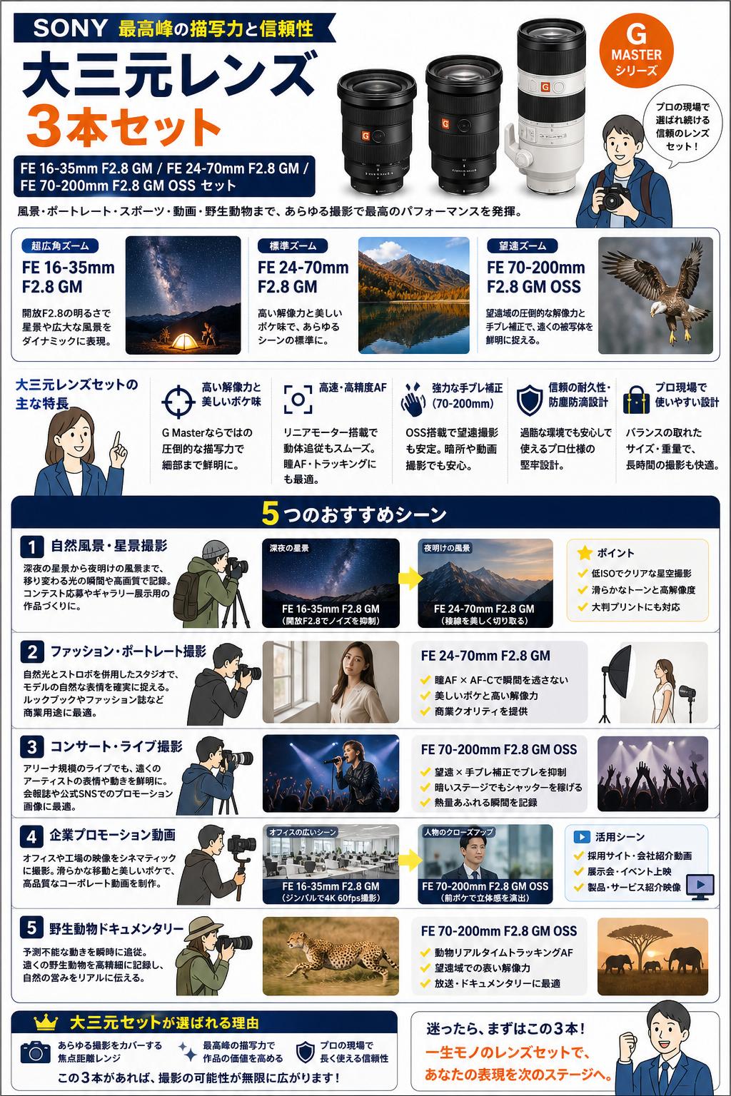 SONY 大三元レンズ ３本セット FE 16-35mm F2.8 GM / FE 24-70mm F2.8 GM / FE 70-200mm F2.8 GM OSS セット