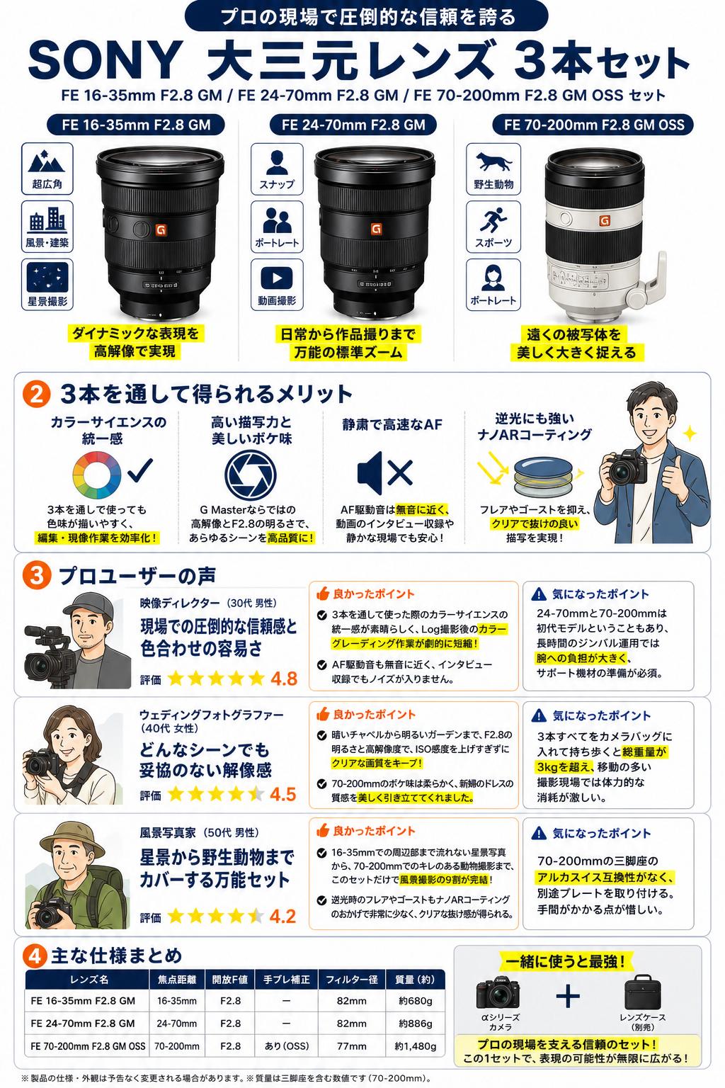 SONY 大三元レンズ ３本セット FE 16-35mm F2.8 GM / FE 24-70mm F2.8 GM / FE 70-200mm F2.8 GM OSS セット