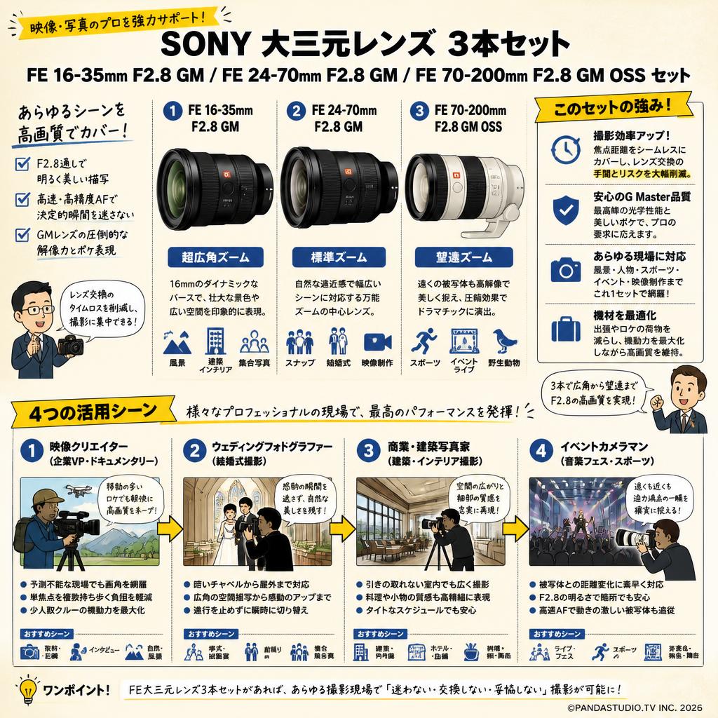 SONY 大三元レンズ ３本セット FE 16-35mm F2.8 GM / FE 24-70mm F2.8 GM / FE 70-200mm F2.8 GM OSS セット おもな対象のお客様