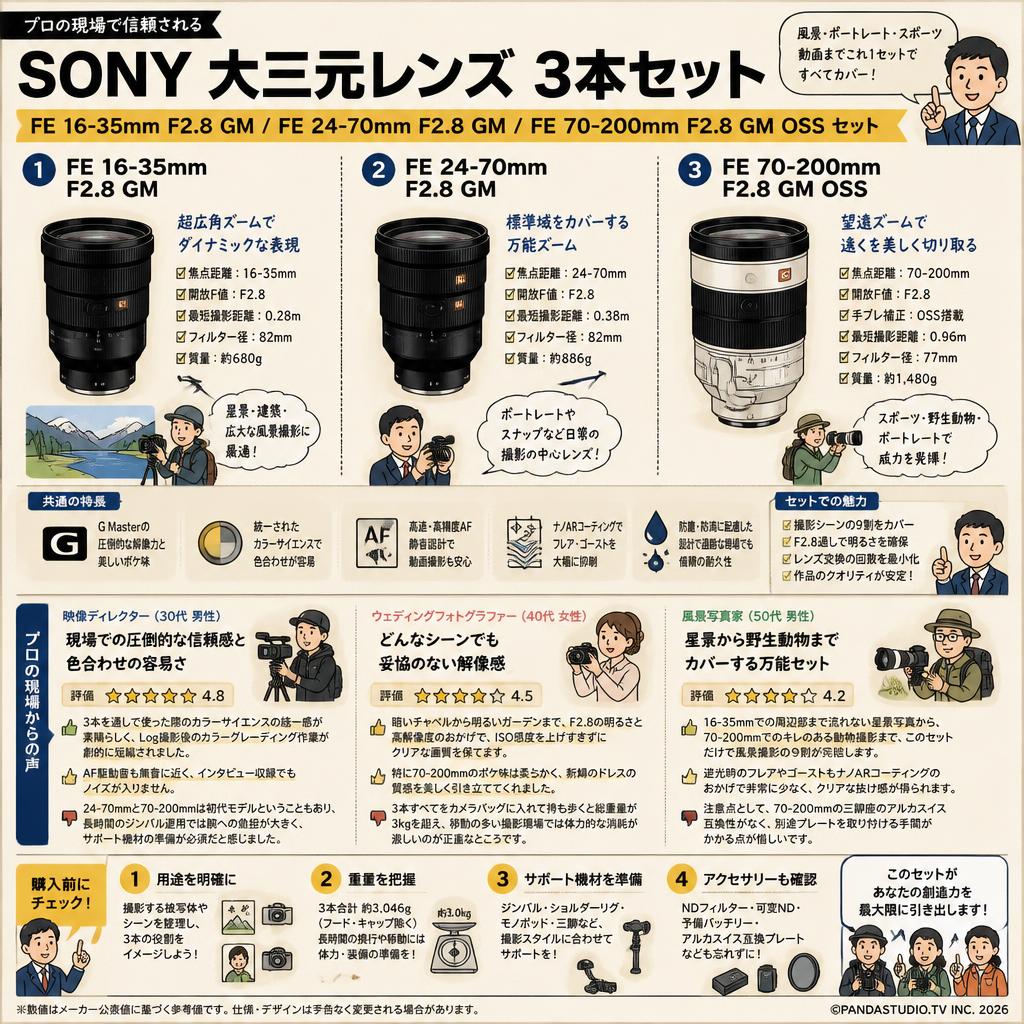 SONY 大三元レンズ ３本セット FE 16-35mm F2.8 GM / FE 24-70mm F2.8 GM / FE 70-200mm F2.8 GM OSS セット インターネット上のお客様の声（評判）