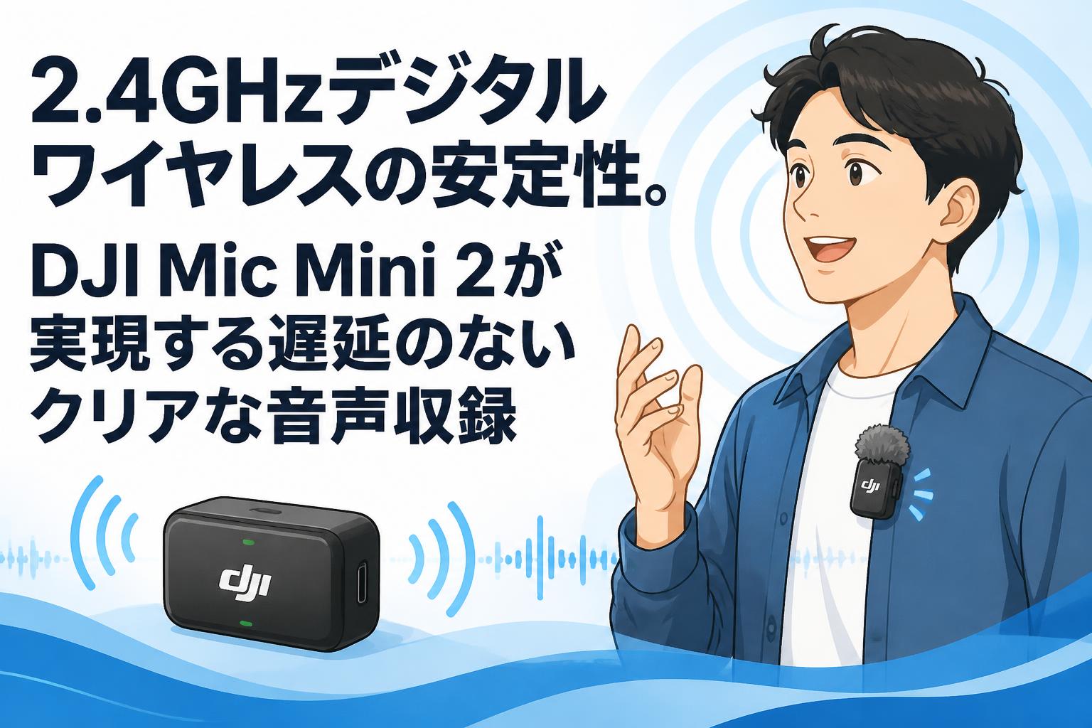 2.4GHzデジタルワイヤレスの安定性。DJI Mic Mini 2が実現する遅延のないクリアな音声収録