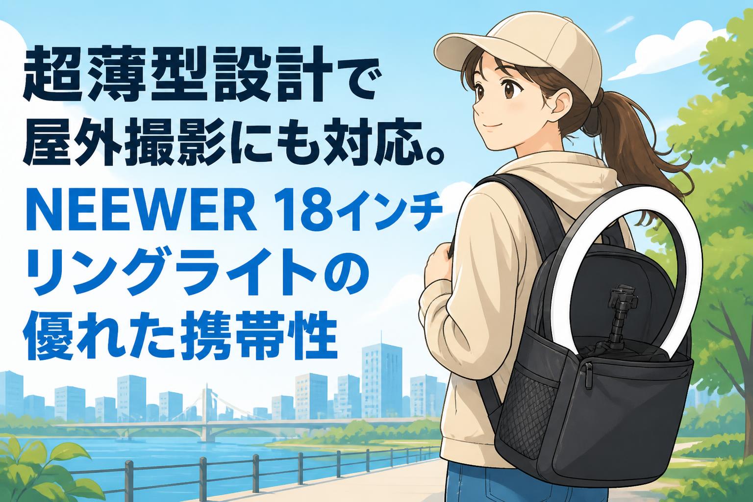 超薄型設計で屋外撮影にも対応。NEEWER 18インチリングライトの優れた携帯性