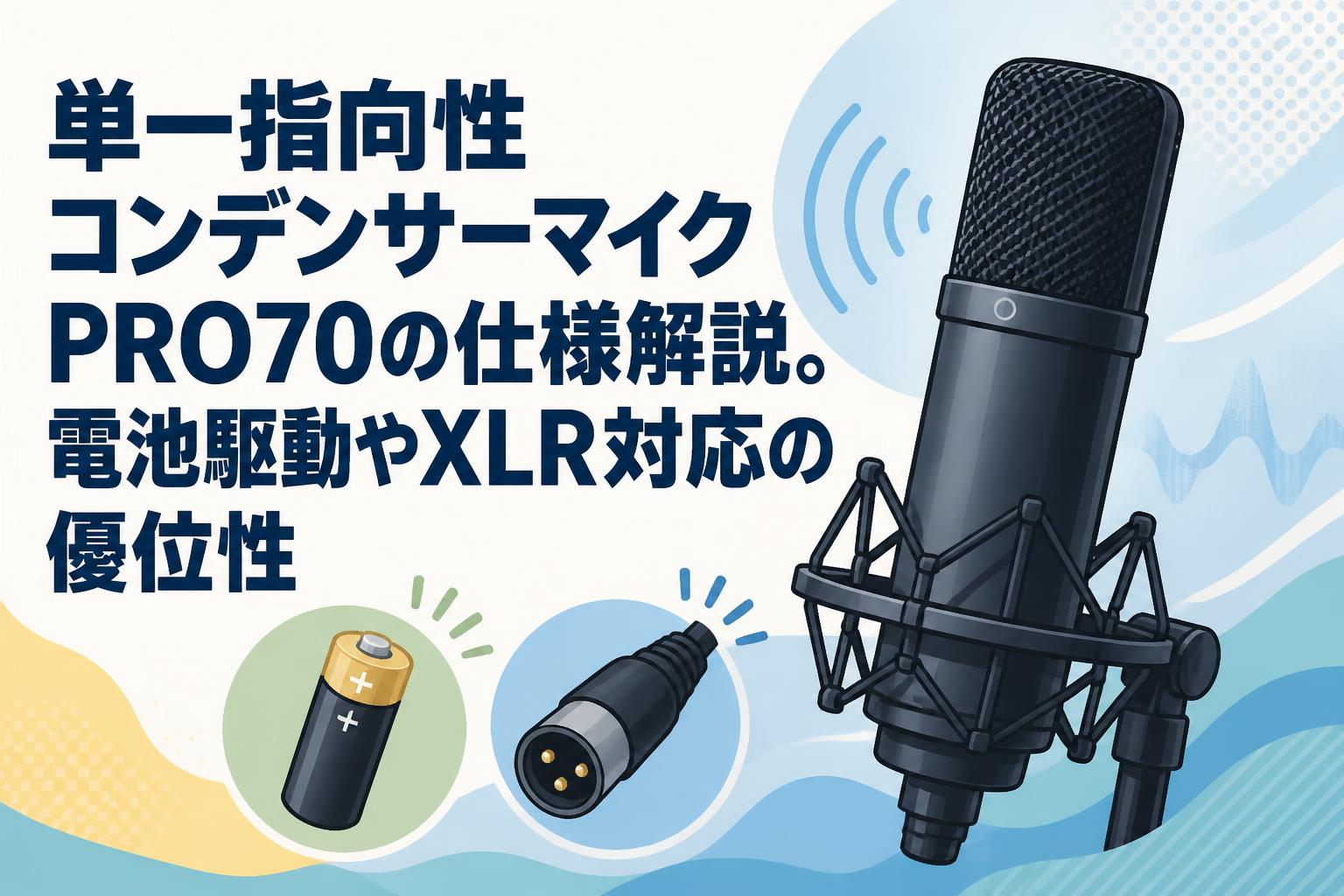 単一指向性コンデンサーマイクPRO70の仕様解説。電池駆動やXLR対応の優位性