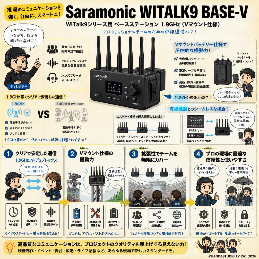 Saramonic WITALK9 BASE-V WiTalk9シリーズ用 ベースステーション 1.9GHz (Vマウント仕様) 概要