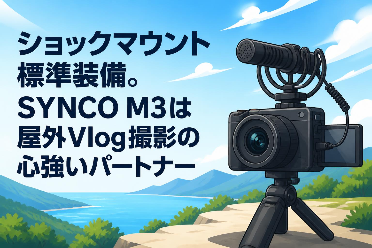 ショックマウント標準装備。SYNCO M3は屋外Vlog撮影の心強いパートナー