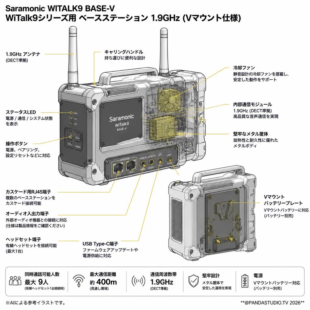 Saramonic WITALK9 BASE-V WiTalk9シリーズ用 ベースステーション 1.9GHz (Vマウント仕様) スペック