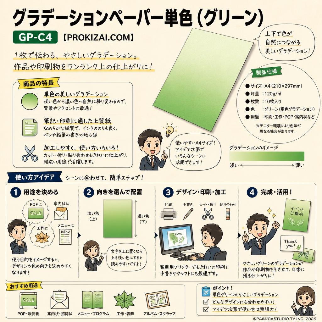 グラデーションペーパー単色（グリーン） GP-C4【PROKIZAI.COM】 インターネット上のお客様の声（評判）