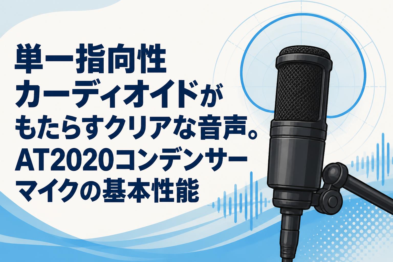単一指向性カーディオイドがもたらすクリアな音声。AT2020コンデンサーマイクの基本性能