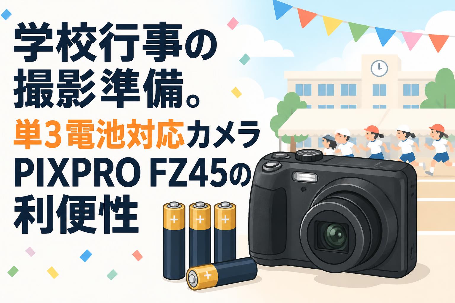 学校行事の撮影準備。単3電池対応カメラPIXPRO FZ45の利便性