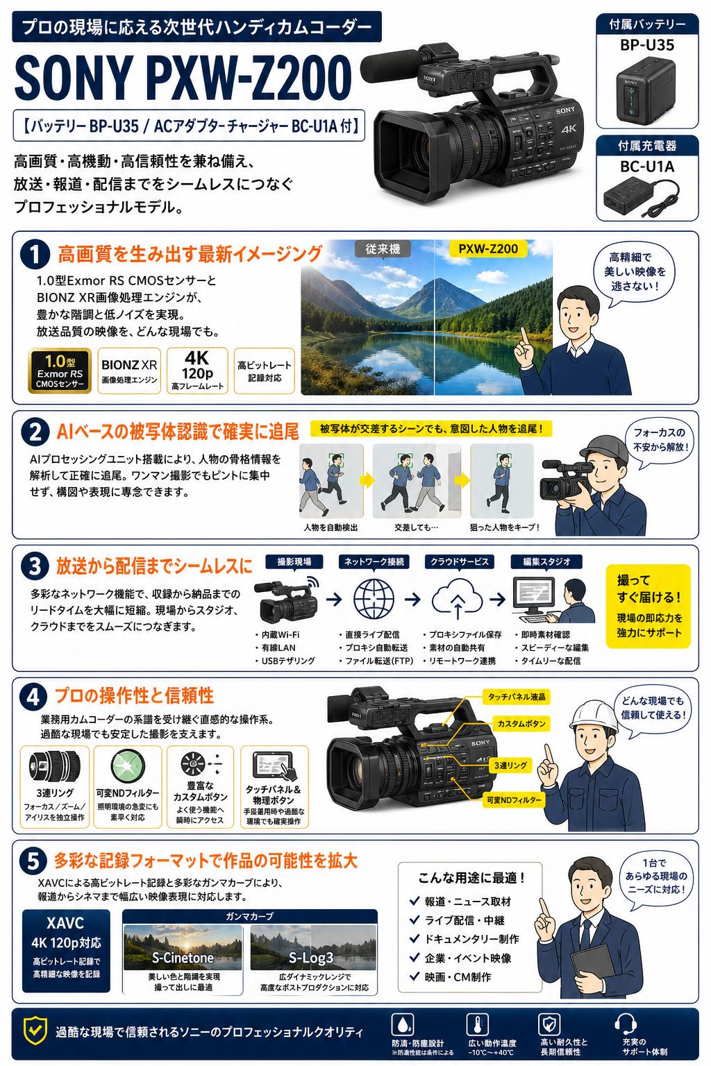 SONY PXW-Z200 【バッテリー BP-U35 / ACアダプター チャージャー BC-U1A 付】 概要