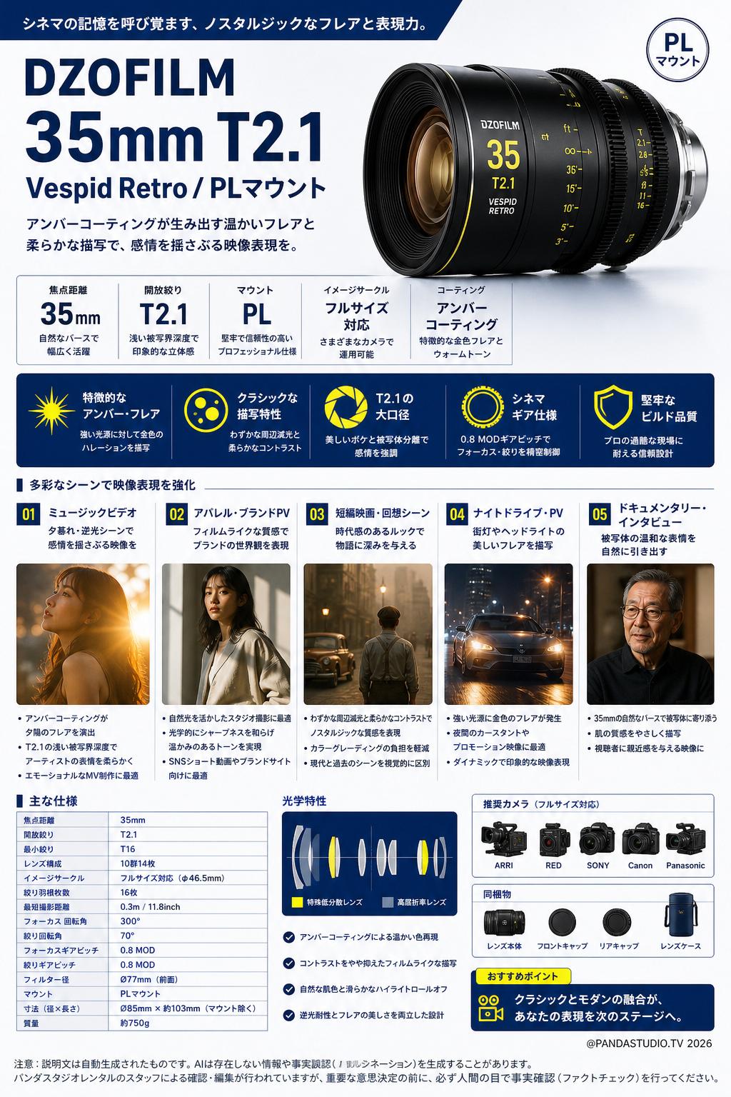 DZOFILM 35mm T2.1 Vespid Retro / PLマウント 用途