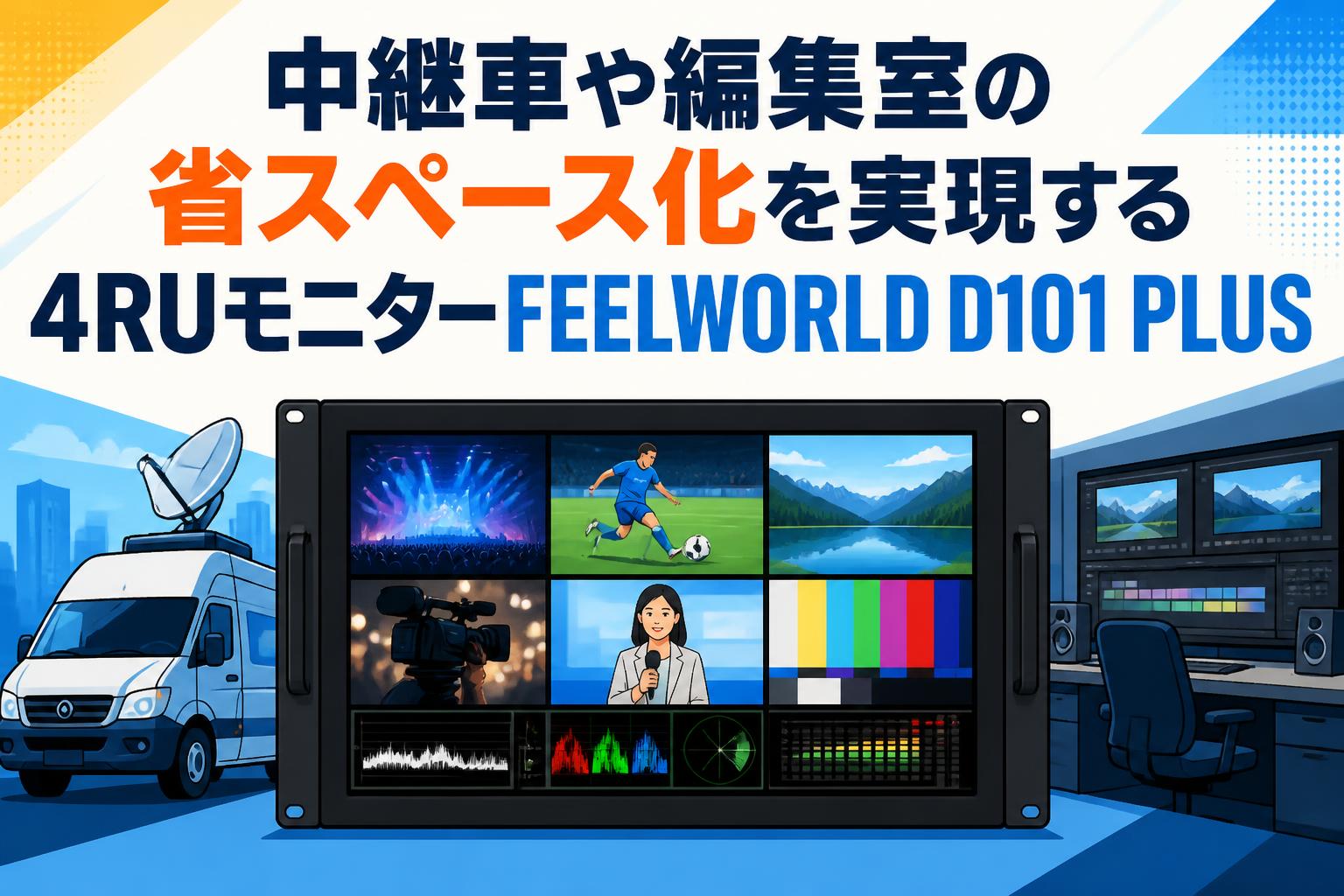 中継車や編集室の省スペース化を実現する4RUモニターFEELWORLD D101 PLUS