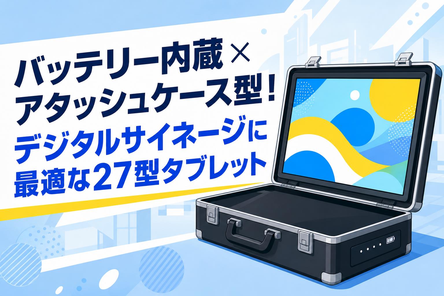 バッテリー内蔵×アタッシュケース型！デジタルサイネージに最適な27型タブレット