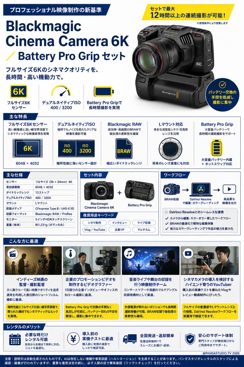 Blackmagic  Cinema Camera 6K ／ Battery Pro Grip セット