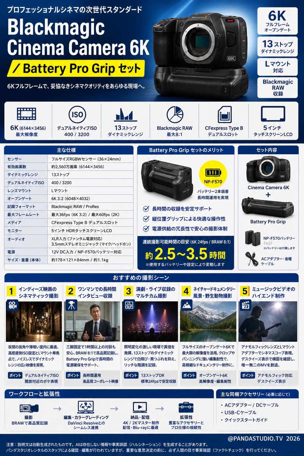 Blackmagic  Cinema Camera 6K ／ Battery Pro Grip セット