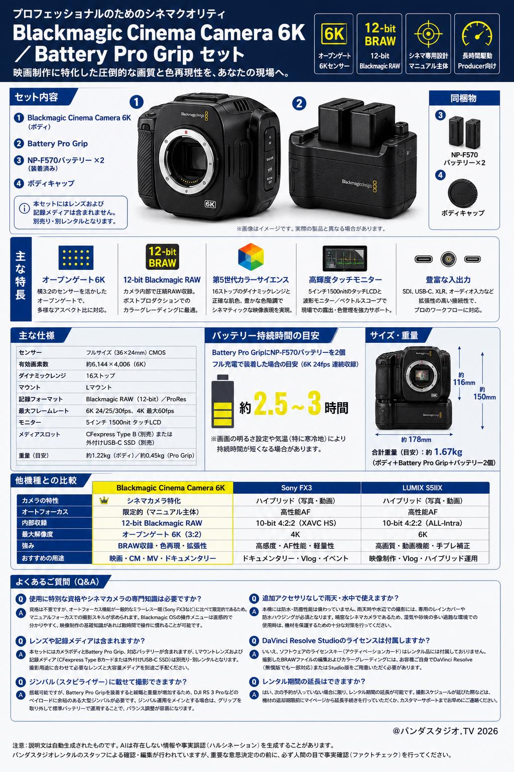 Blackmagic  Cinema Camera 6K ／ Battery Pro Grip セット