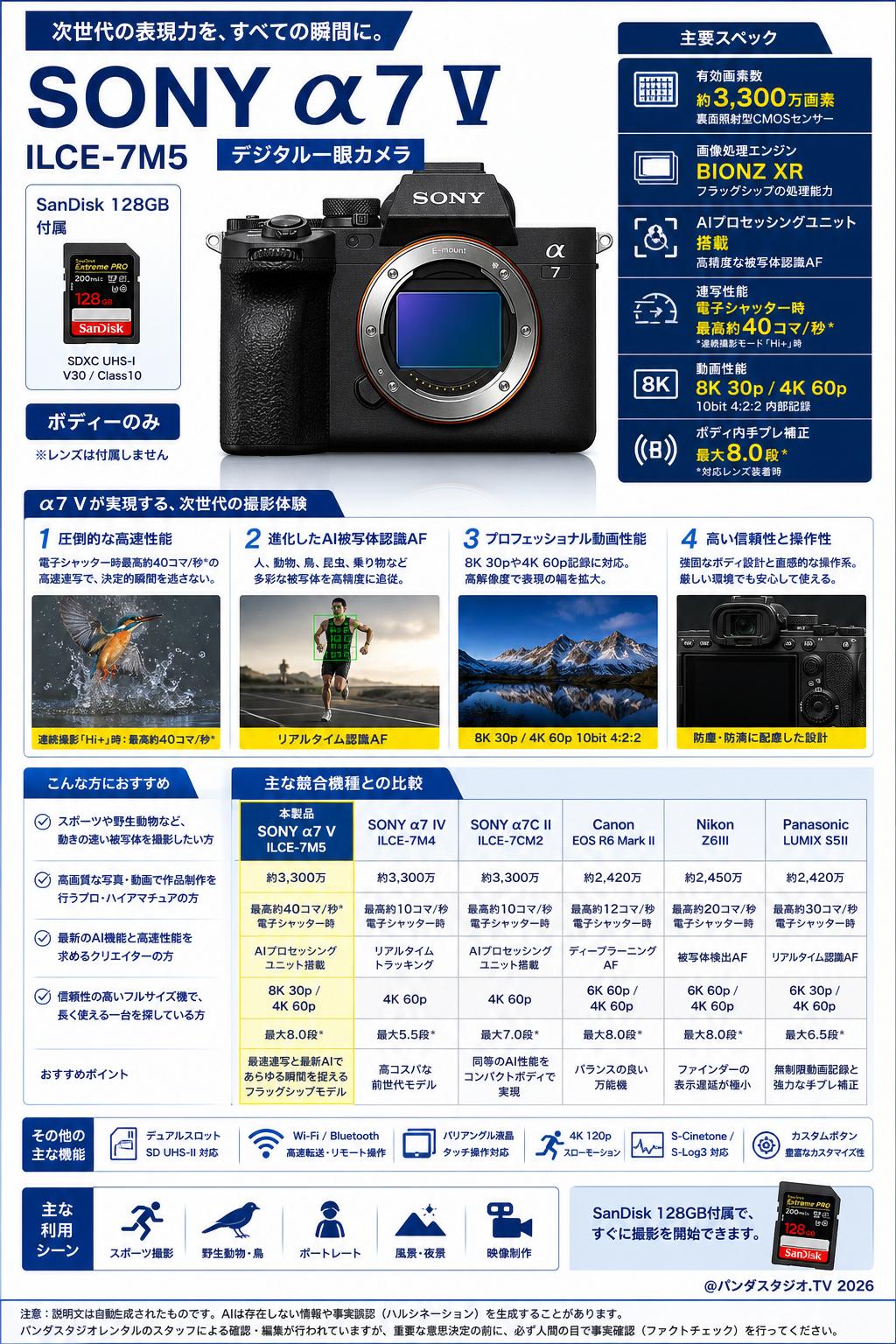 SONY &alpha;7 V ILCE-7M5デジタル一眼カメラ SanDisk 128GB付属 （ボディーのみ）