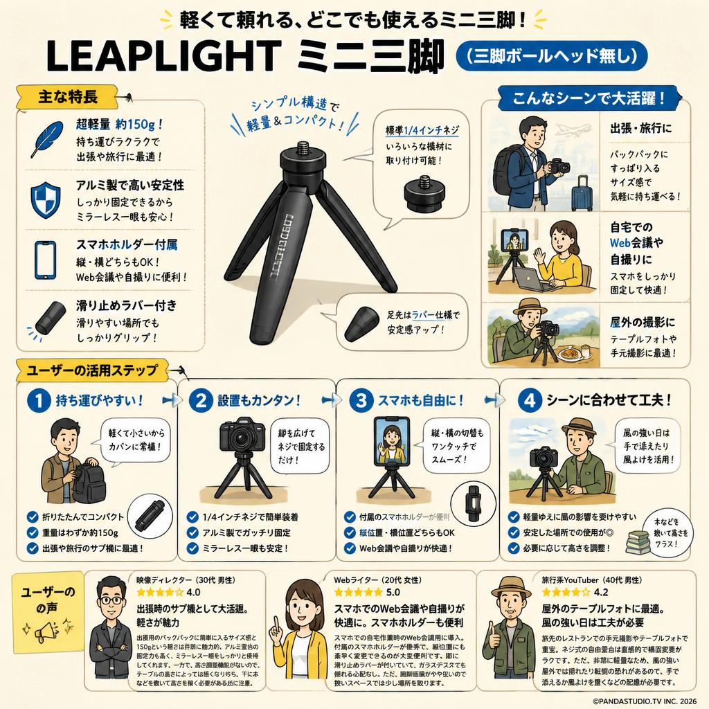 LEAPLIGHT ミニ三脚（三脚ボールヘッド無し） インターネット上のお客様の声（評判）