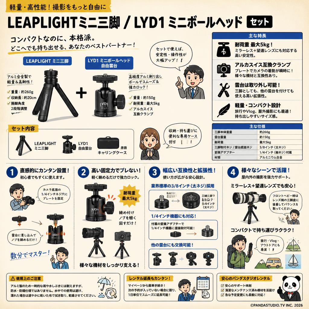 LEAPLIGHT ミニ三脚 / LYD1 ミニボールヘッド 自由雲台 セット FAQ（よくある質問と答え）