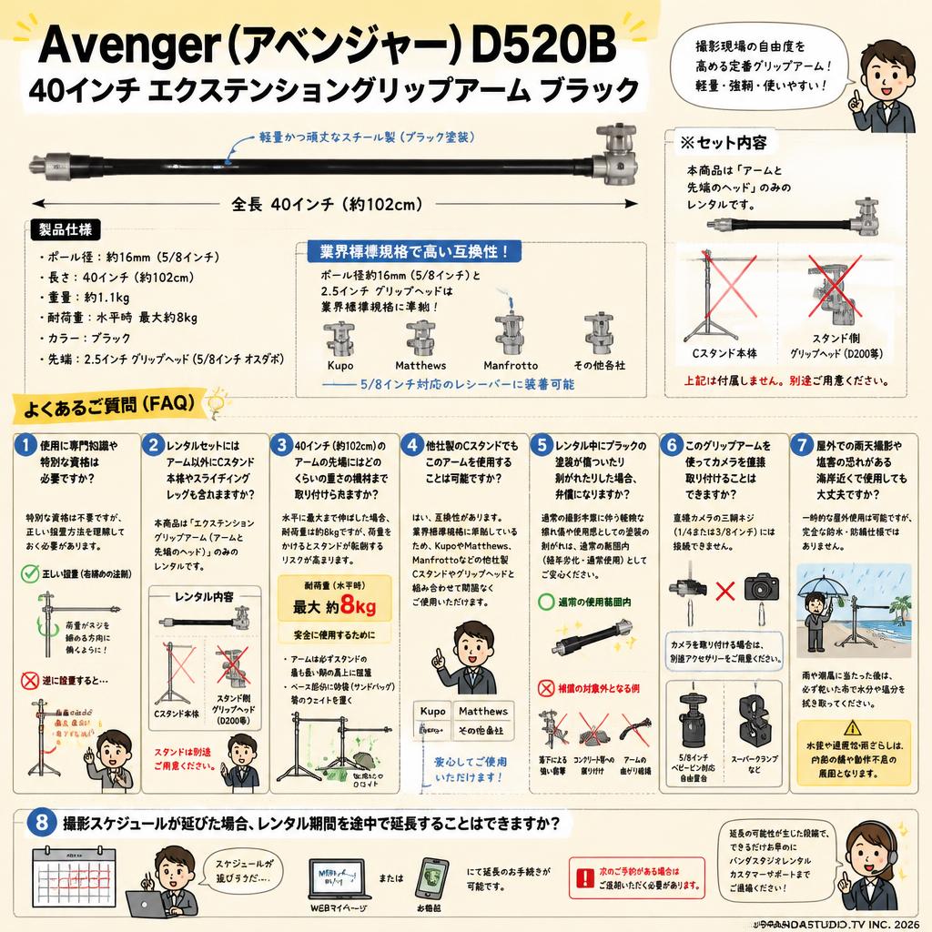 Avenger (アベンジャー) D520B 40インチ エクステンショングリップアーム ブラック FAQ（よくある質問と答え）