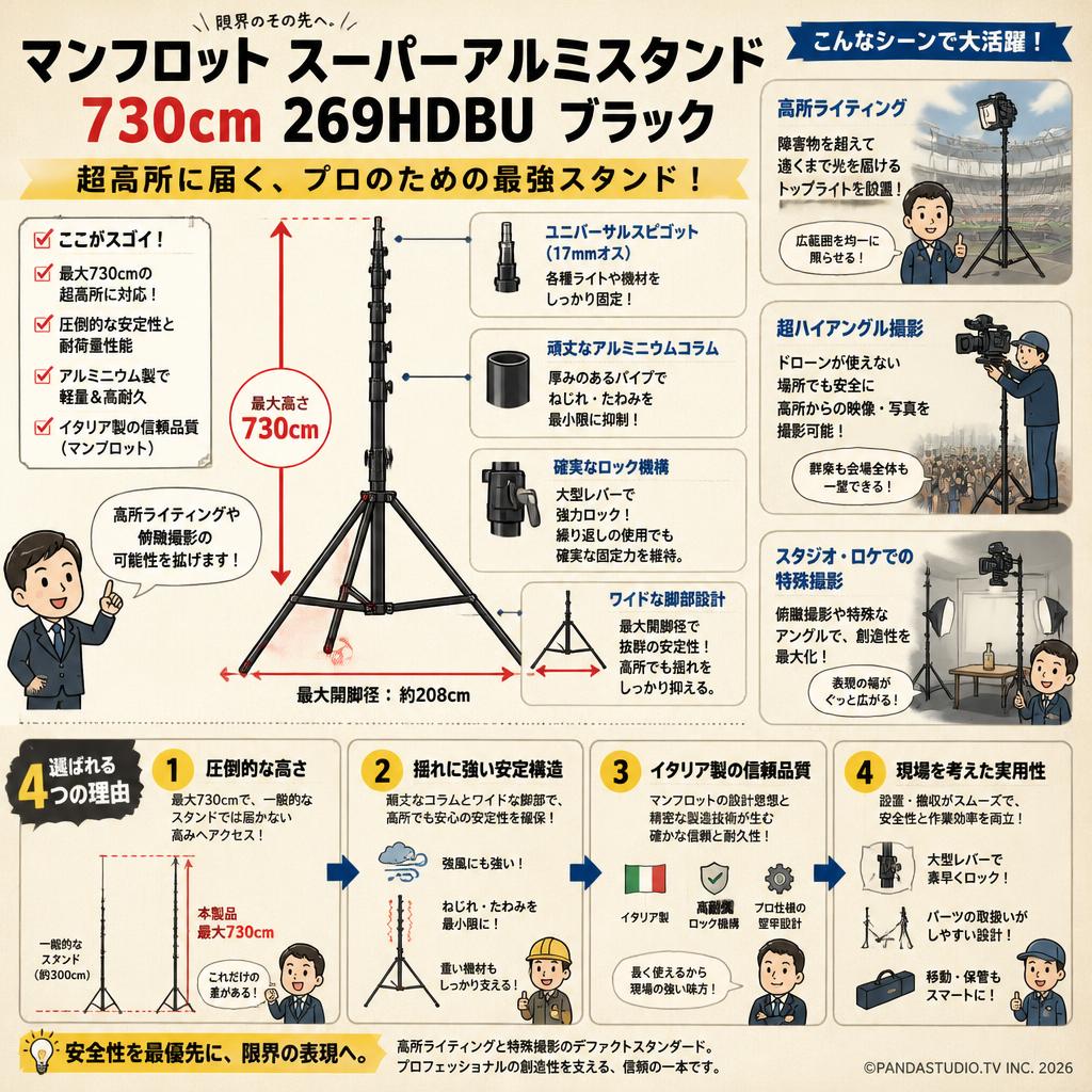 Manfrotto スーパーアルミスタンド 730cm 269HDBU ブラック【PROKIZAI.COM】 概要