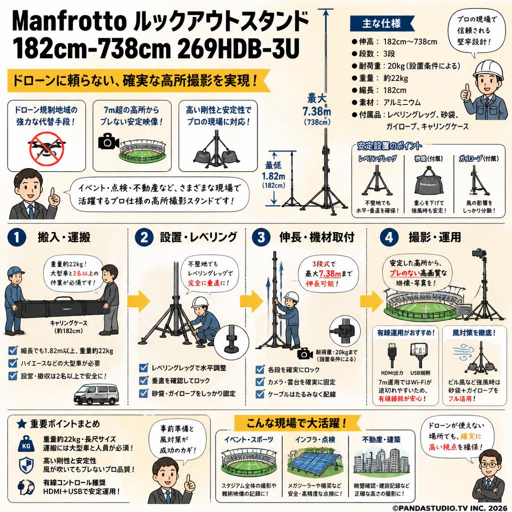 Manfrotto ルックアウトスタンド 182cm-738cm 269HDB-3U【PROKIZAI.COM】 インターネット上のお客様の声（評判）