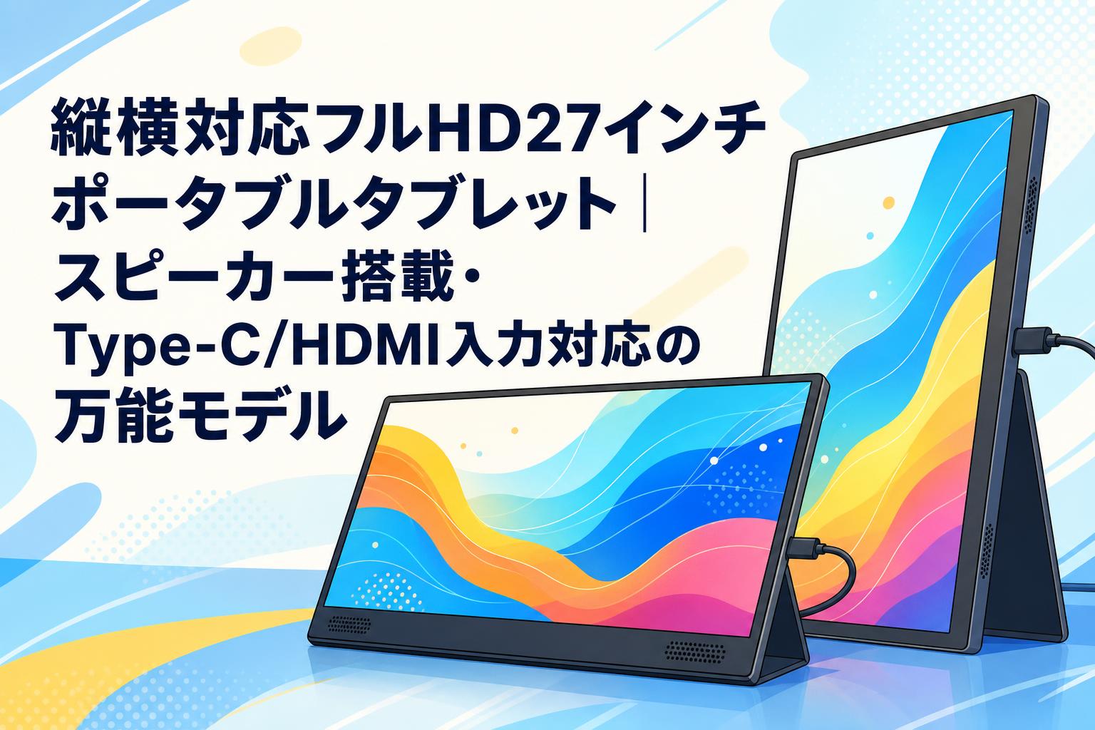 縦横対応フルHD27インチポータブルタブレット｜スピーカー搭載・Type-C/HDMI入力対応の万能モデル