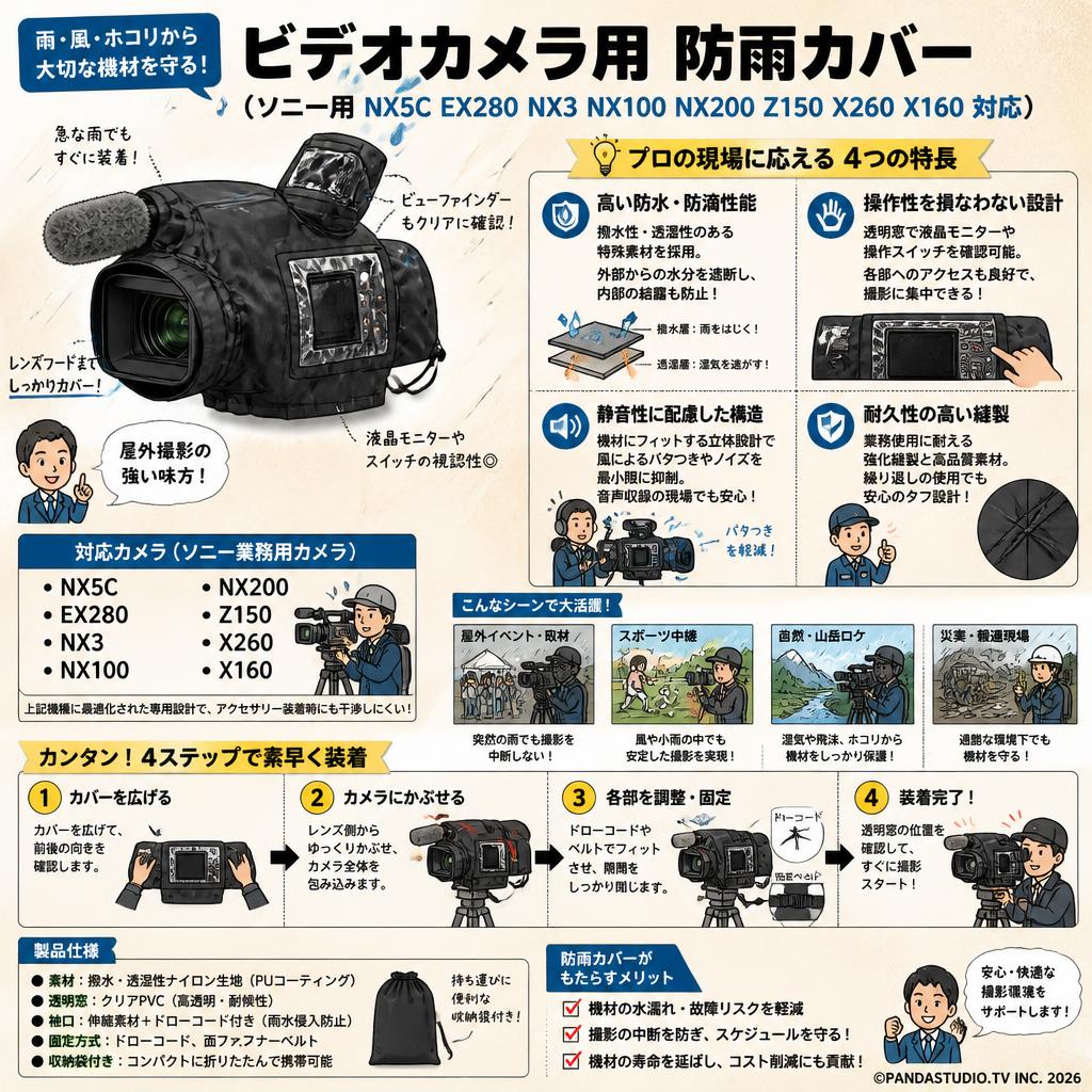 ビデオカメラ用 防雨レインカバー（ソニー用NX5C EX280 NX3 NX100 NX200 Z150 X260 X160対応） 概要
