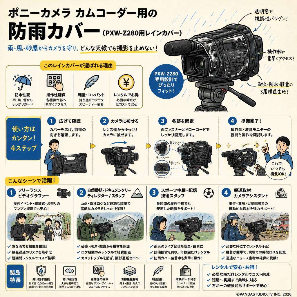 ポニーカメラ カムコーダー用の防雨レインカバー (PXW-Z280用レインカバー) おもな対象のお客様
