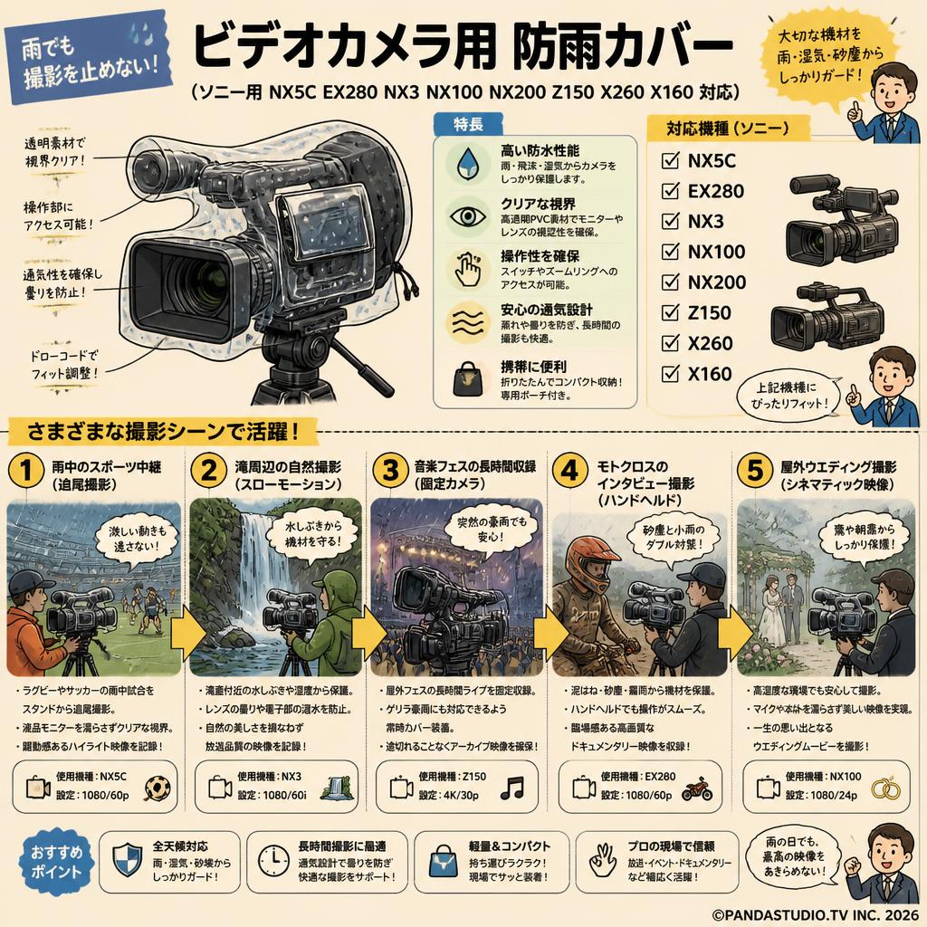 ビデオカメラ用 防雨レインカバー（ソニー用NX5C EX280 NX3 NX100 NX200 Z150 X260 X160対応） 用途