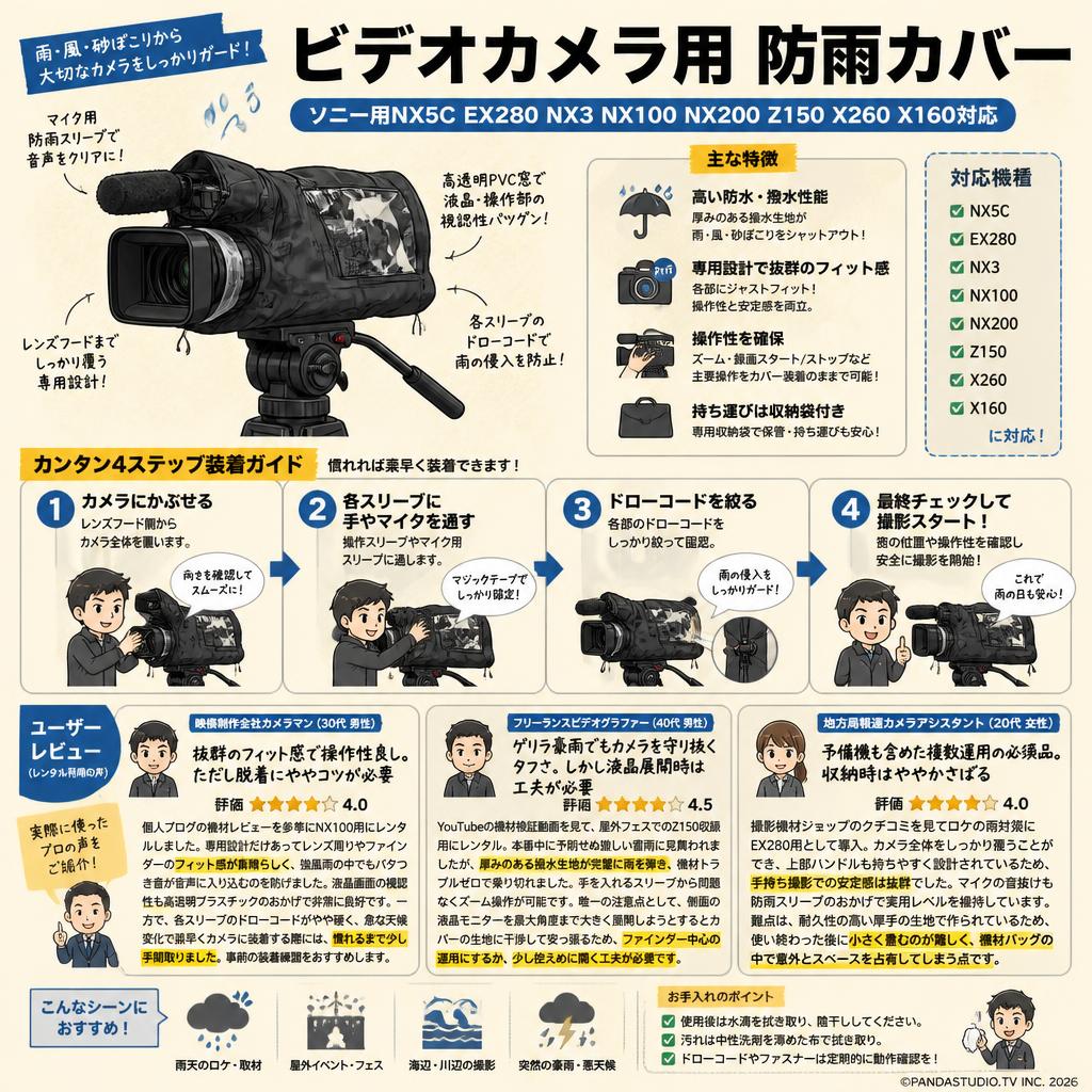 ビデオカメラ用 防雨レインカバー（ソニー用NX5C EX280 NX3 NX100 NX200 Z150 X260 X160対応） インターネット上のお客様の声（評判）