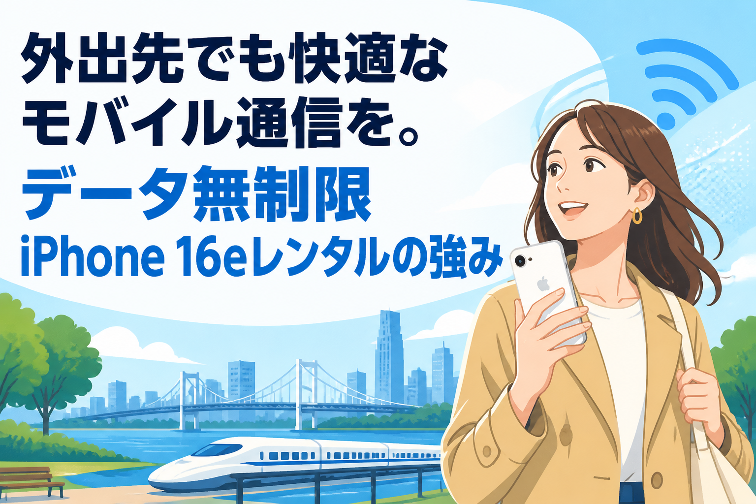 外出先でも快適なモバイル通信を。データ無制限iPhone 16eレンタルの強み