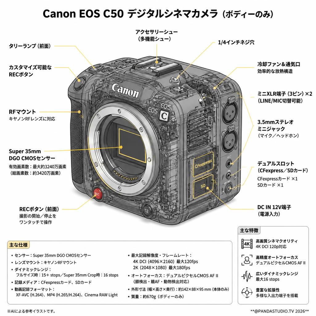 Canon EOS C50 デジタルシネマカメラ（ボディーのみ） スペック
