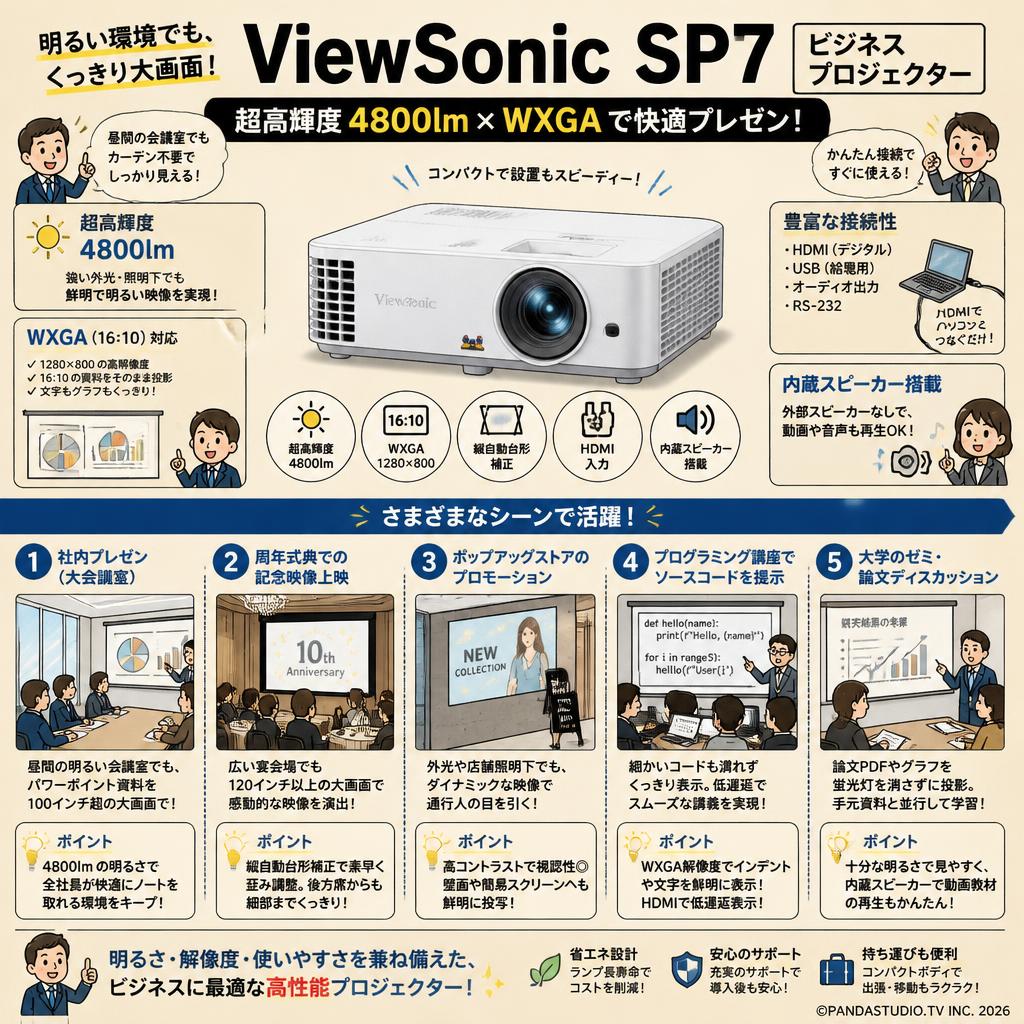 ViewSonic SP7 ビジネスプロジェクター 超高輝度 4800lm WXGA 用途