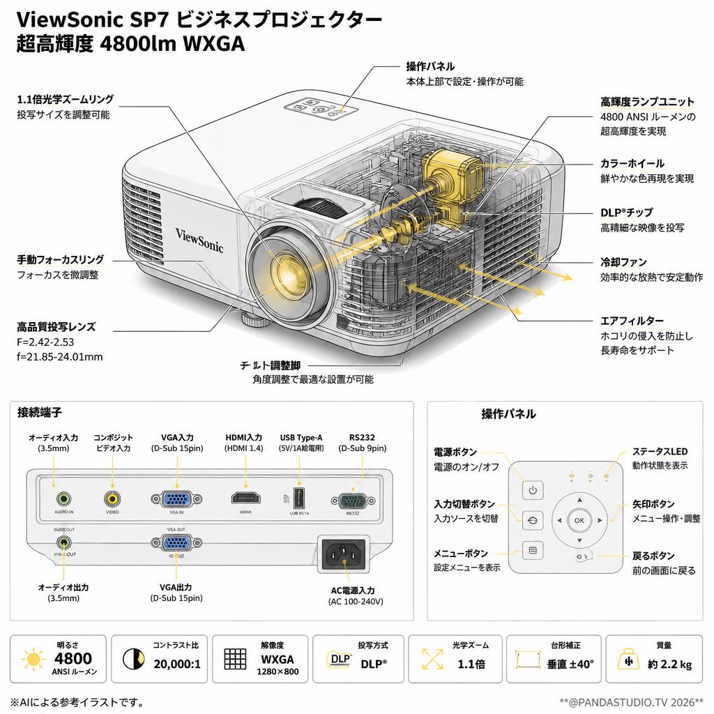 ViewSonic SP7 ビジネスプロジェクター 超高輝度 4800lm WXGA スペック