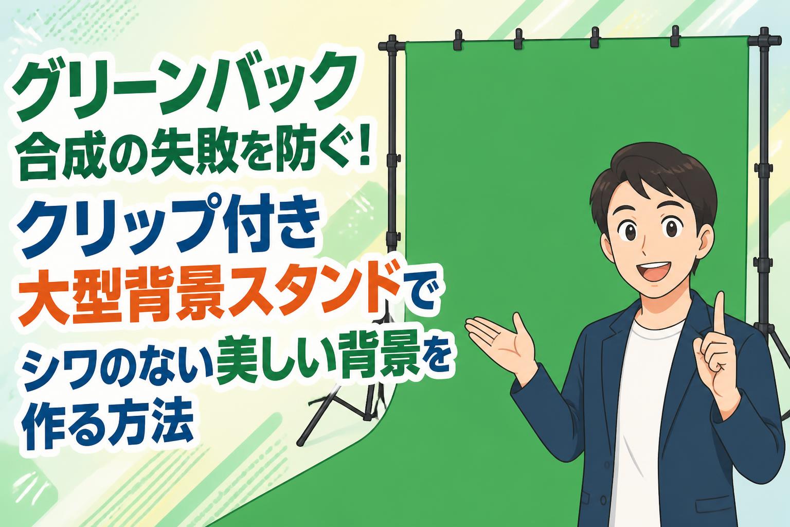 グリーンバック合成の失敗を防ぐ！クリップ付き大型背景スタンドでシワのない美しい背景を作る方法