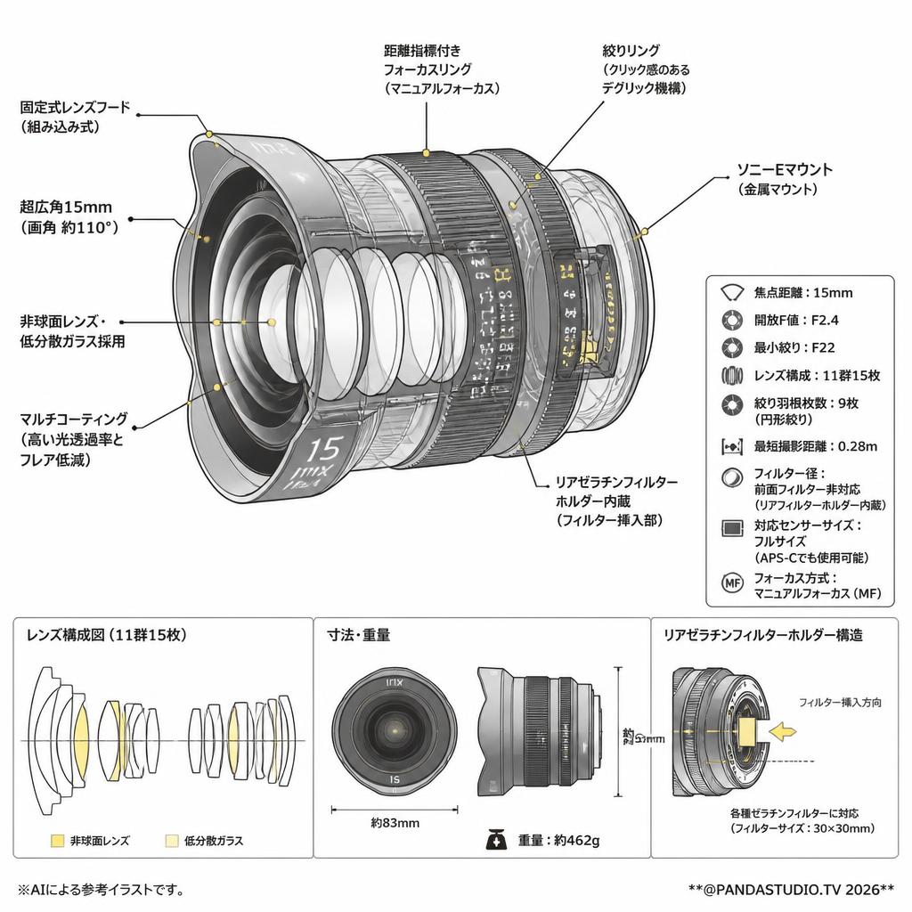 Irix Doragonfly 15mm F2.4  Eマウント(IL-15-SE) スペック