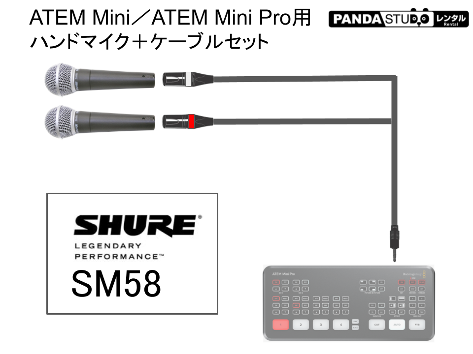 ATEM Mini／ATEM Mini Pro用 マイク2本セット SHURE SM58 2本セット | パンダスタジオ・レンタル公式サイト