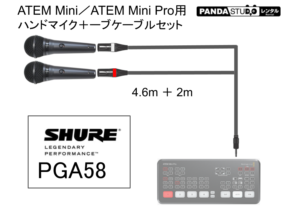 ATEM Mini／ATEM Mini Pro用 マイク2本セット SHURE PGA58-XLR 2本セット