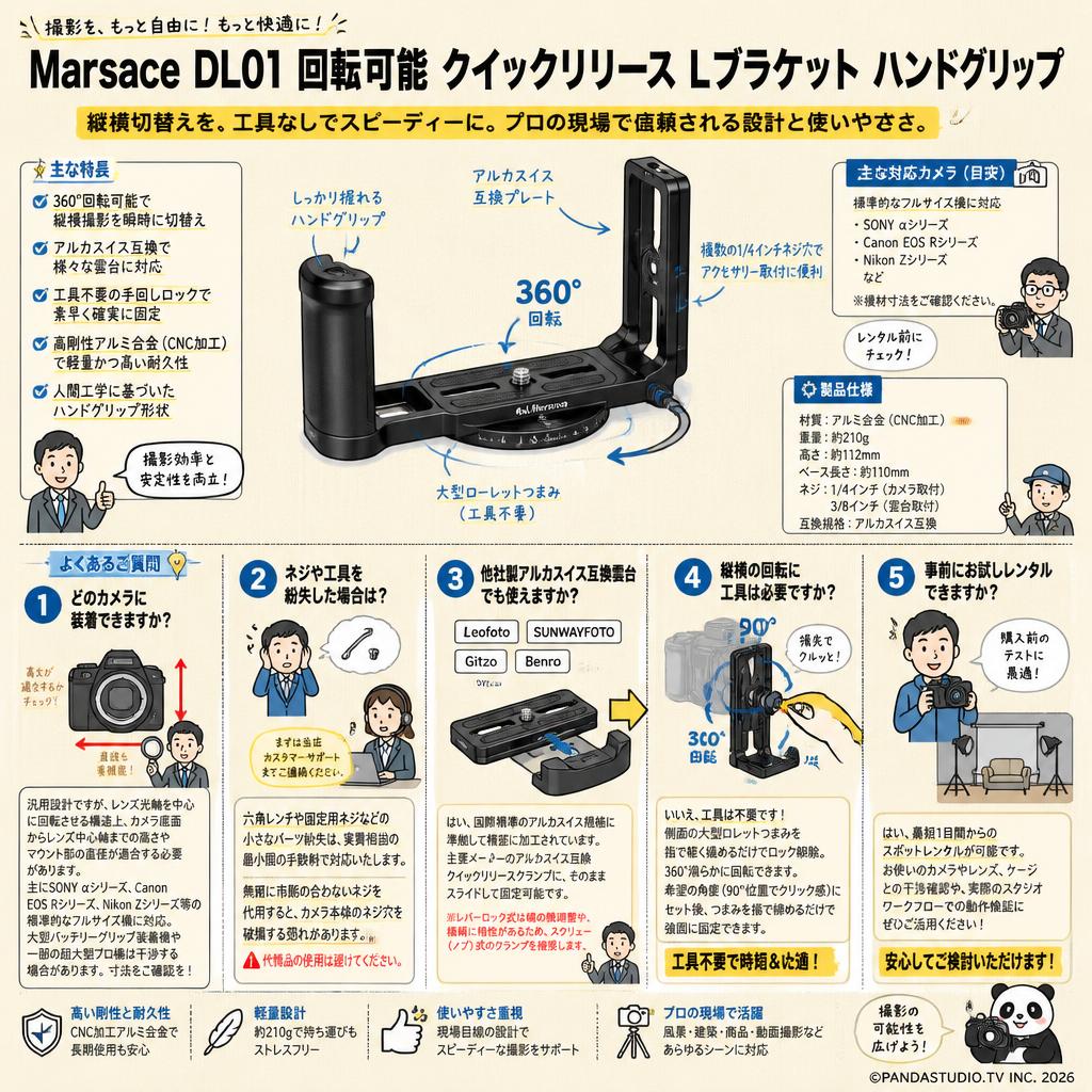 Marsace DL01 回転可能 クイックリリース L型ブラケット ハンドグリップ FAQ（よくある質問と答え）