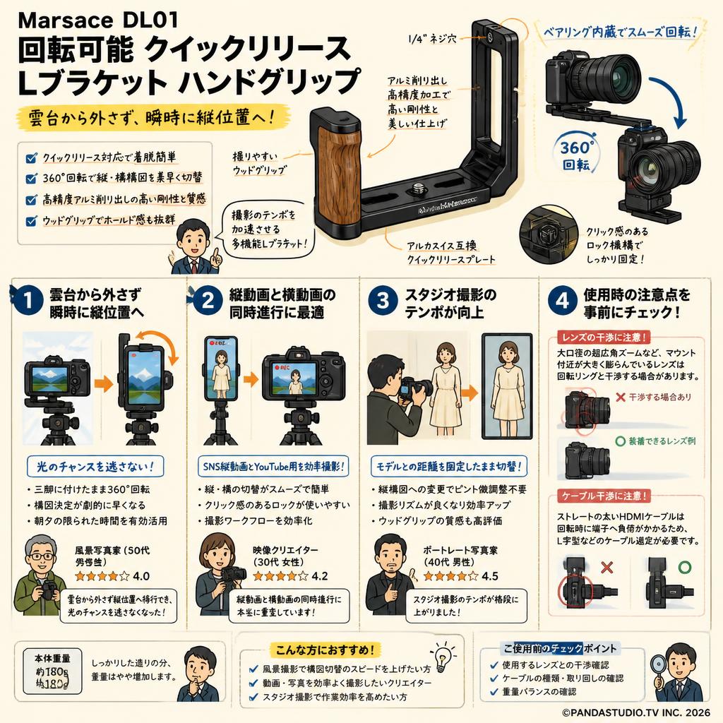 Marsace DL01 回転可能 クイックリリース L型ブラケット ハンドグリップ インターネット上のお客様の声（評判）