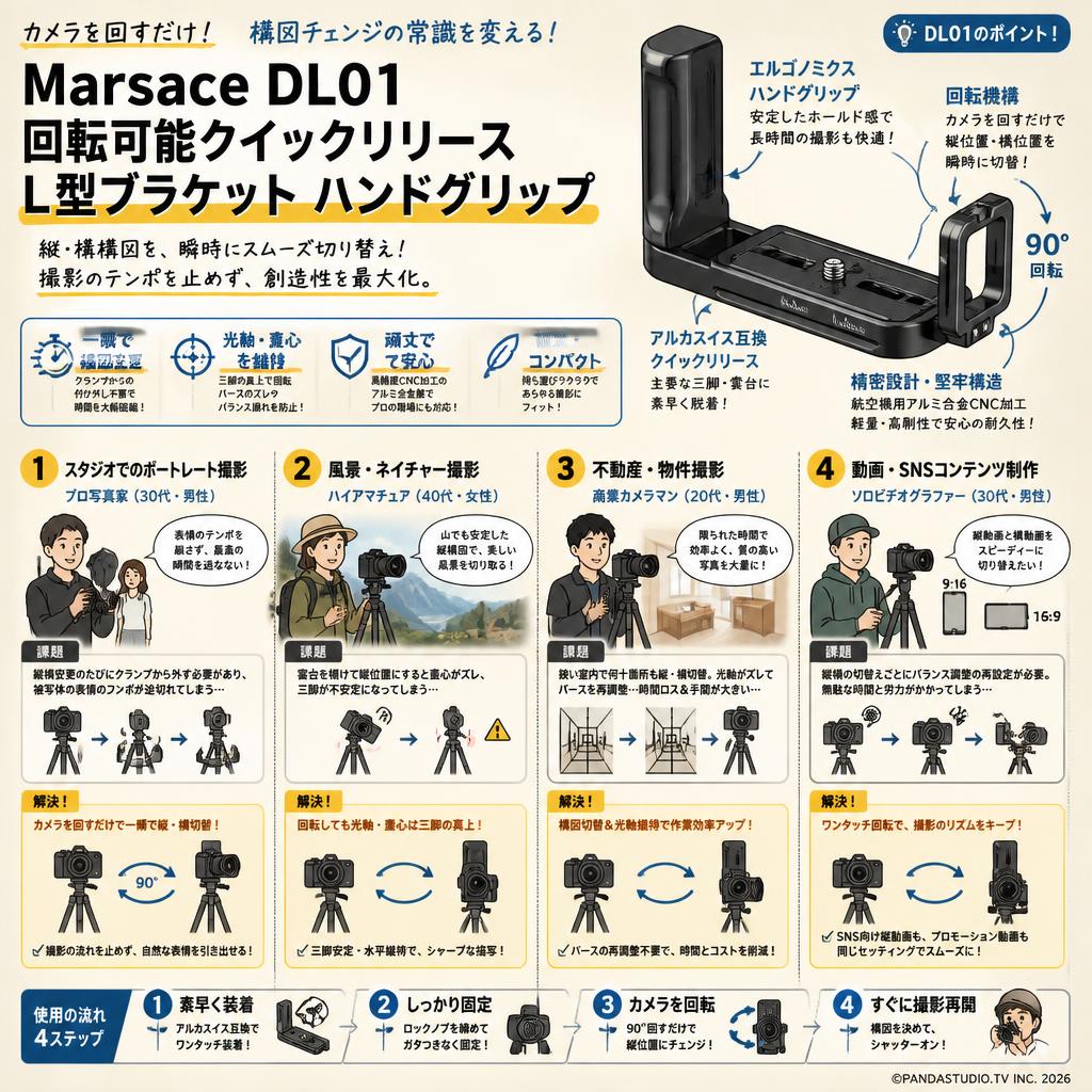 Marsace DL01 回転可能 クイックリリース L型ブラケット ハンドグリップ おもな対象のお客様