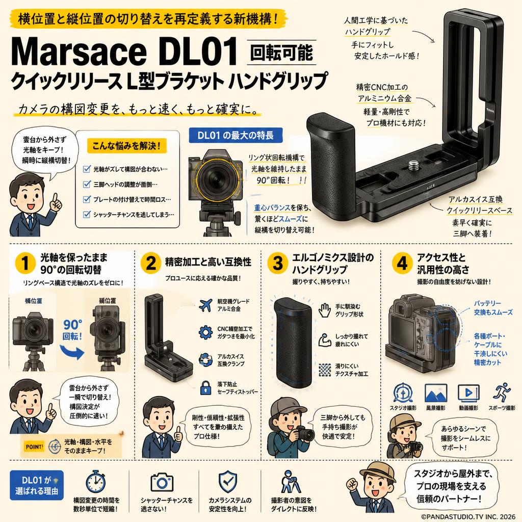 Marsace DL01 回転可能 クイックリリース L型ブラケット ハンドグリップ 概要